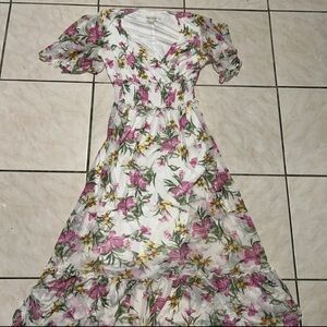 Fashion Nova Floral Maxi Dress in White and Pink